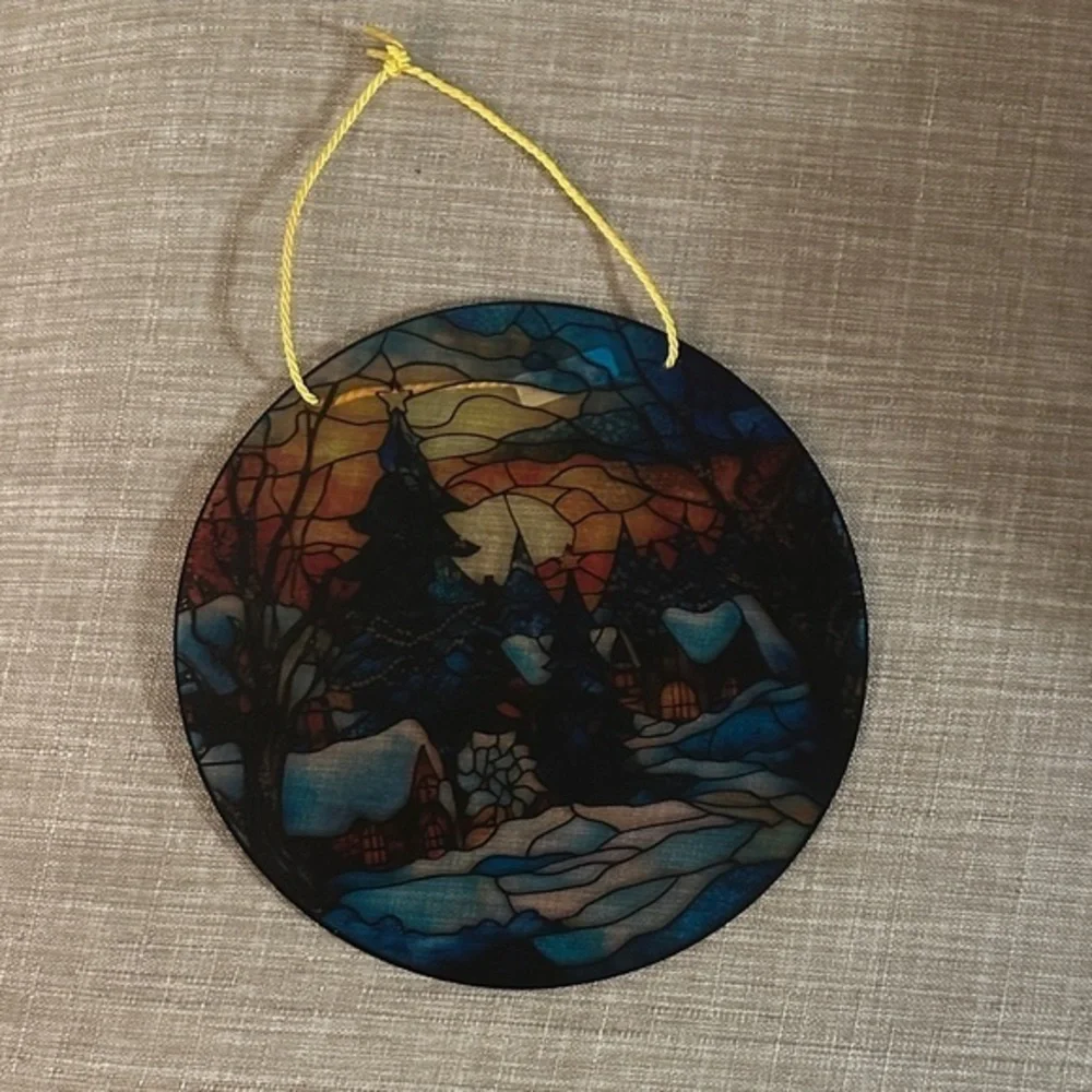 Stained Glass Style Winter Scene Acrylic Hanging Decor